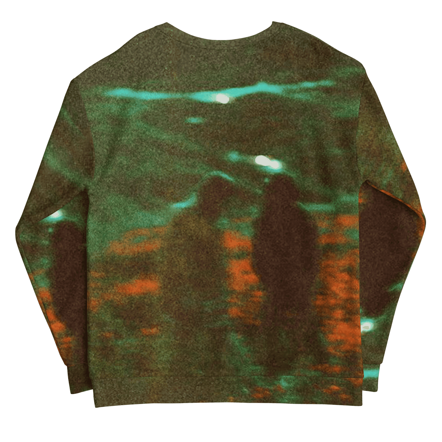 Sweater with a reflective pattern on a green background