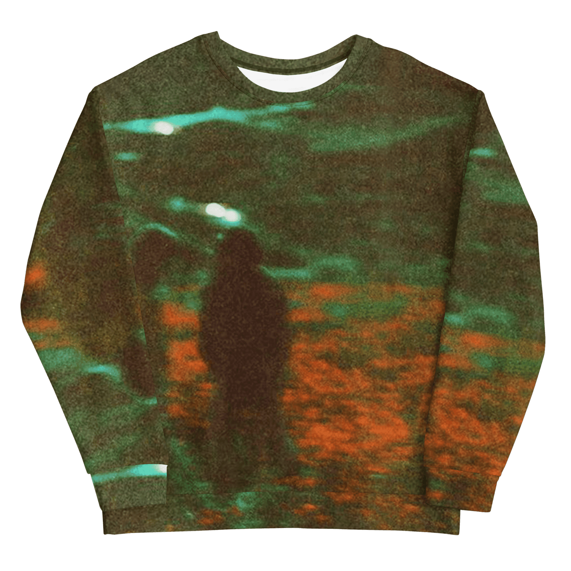 Sweater with a reflective pattern on a green background