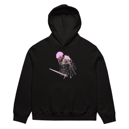 Black hoodie with a graphic design on a white background