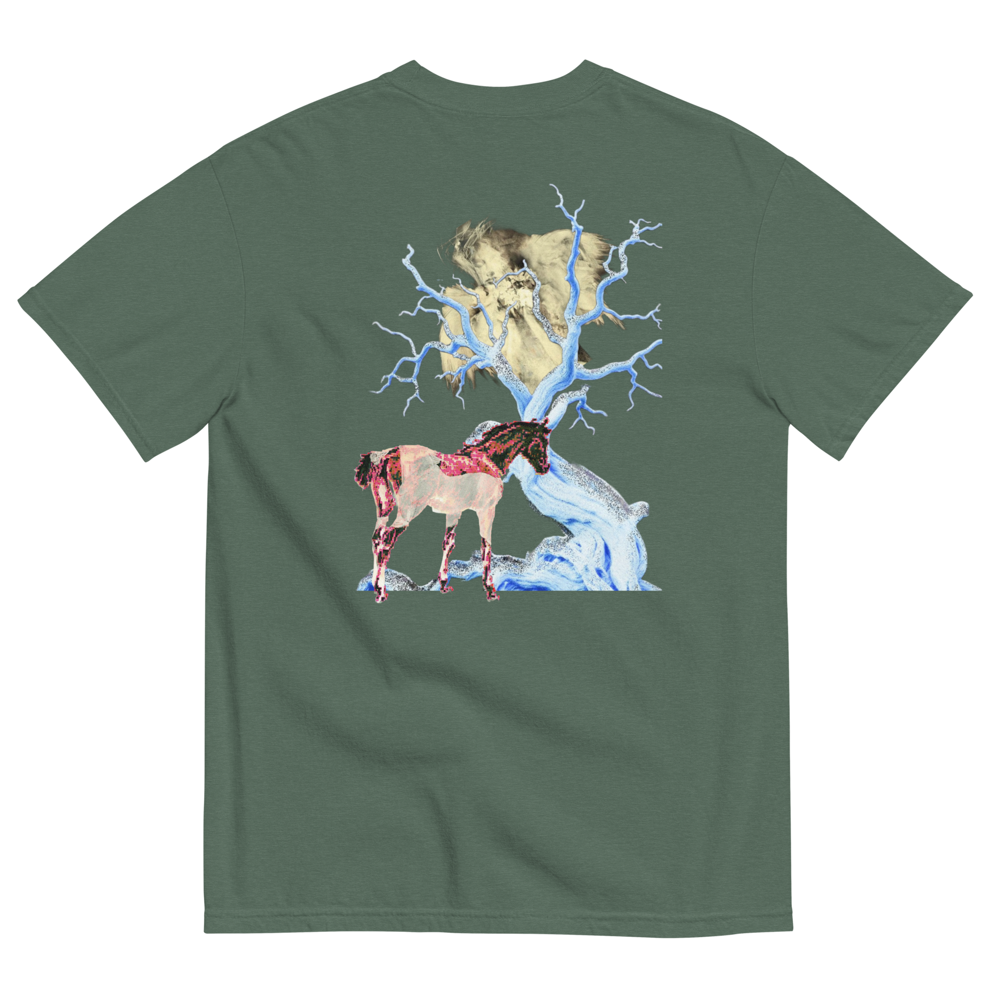 RICH NONSENSE PREMIUM ORGANIC COTTON TSHIRT UNISEX SURREAL DESIGN FIRE WALK WITH ME GREEN BACK