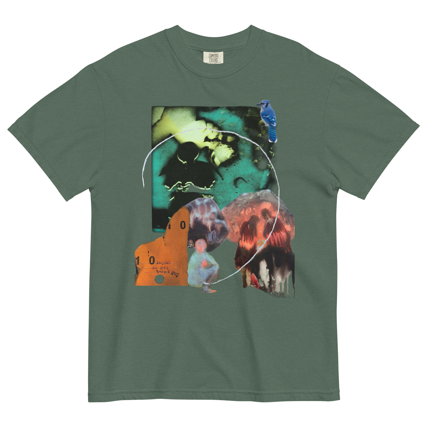 RICH NONSENSE PREMIUM ORGANIC COTTON TSHIRT UNISEX SURREAL DESIGN FIRE WALK WITH ME GREEN FRONT