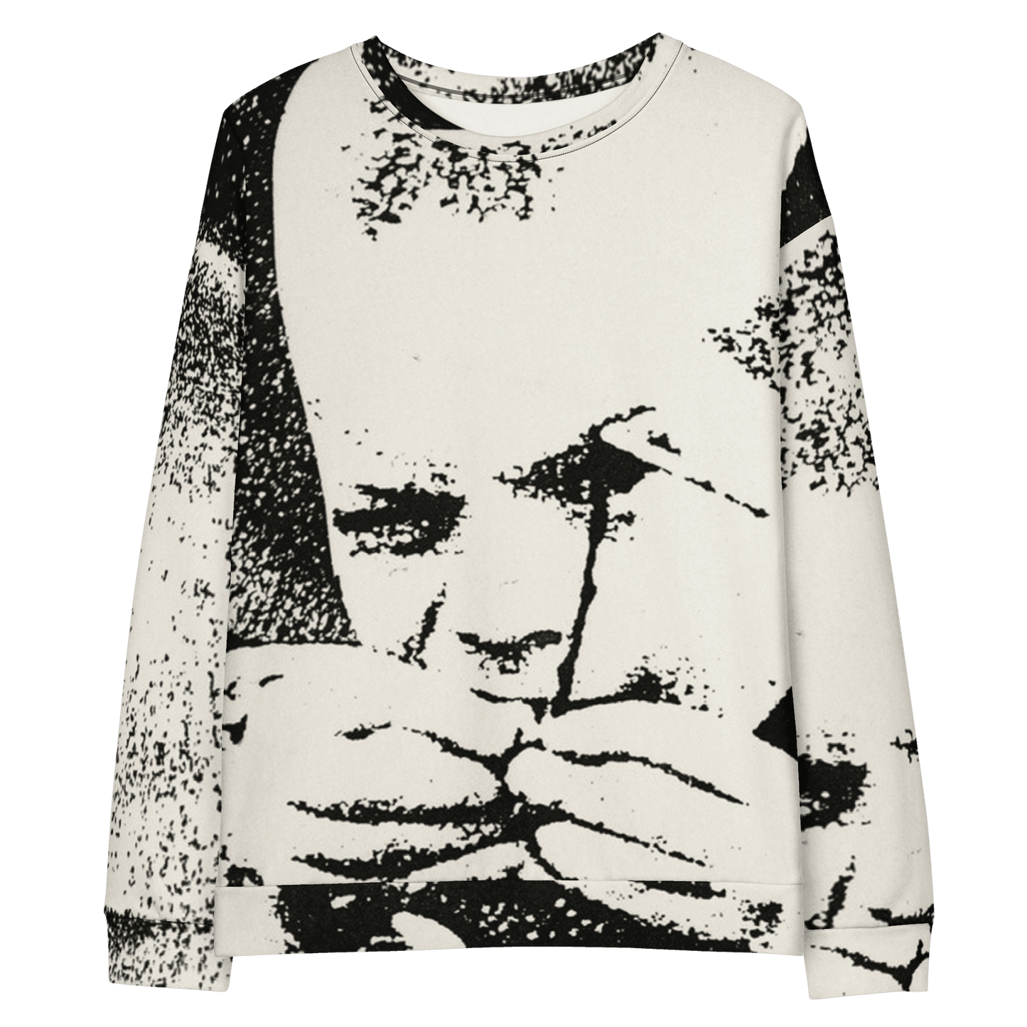 Black and white graphic sweatshirt on a transparent background