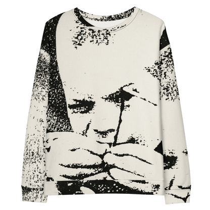 Black and white graphic sweatshirt on a transparent background